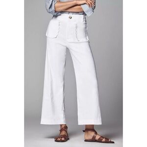 NWT Anthropologie Colette Maeve Scallop Pocket Linen Wide-Leg Pants White 27